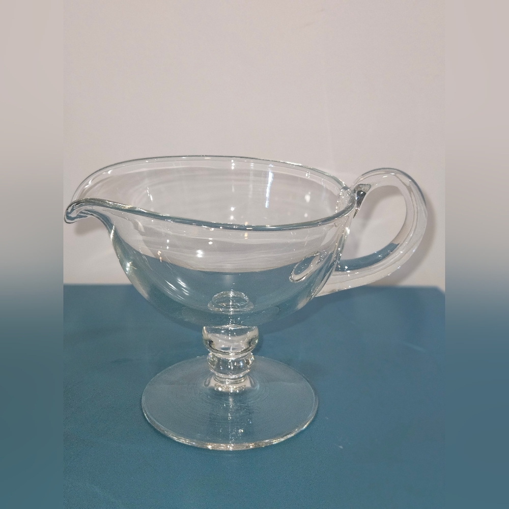 Large Vintage Clear Glass Pedestal Gravy Sauce Boat Container